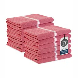 LANE LINEN Red & White 12 Pieces Striped Pure Cotton Highly Absorbent Kitchen Towels-picture-35