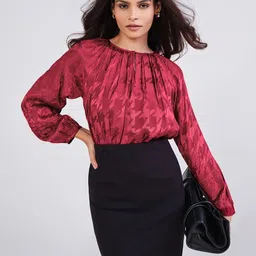 AND Women Printed Puff Sleeve Pleated A-Line Top-image-84