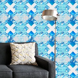 ArtzFolio Printed UV-Resistant Anti-Bacterial Abstract Blue Geometric Elements Peel & Stick Wallpaper-image-68