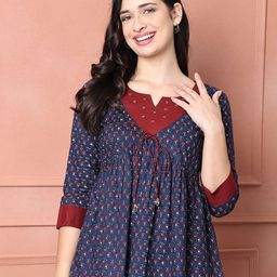 KALINI Women Floral Printed Pure Cotton Empire Top-image-99