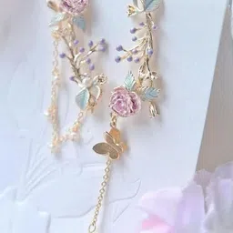 SUYUG Stainless Steel Gold-Plated Pearls Beaded Floral Shaped Drop Earrings-2
