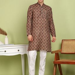 FUBAR Ethnic Motifs Printed Mandarin Collar Straight Kurta With Pyjamas-picture-38
