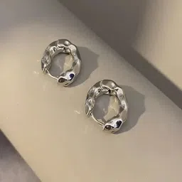 TEULRIP Silver-Plated Circular Shaped Hoop Earrings-6
