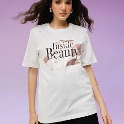 Espresso Women Printed Pure Cotton Raw Edge T-shirt-image-22