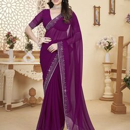 Dori Beads and Stones Pure Chiffon Saree-16