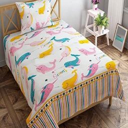 Aura White & Pink Cartoon Printed 144 TC Microfiber Single Bedsheet Set 1.52 m x 2.28 m-image-76
