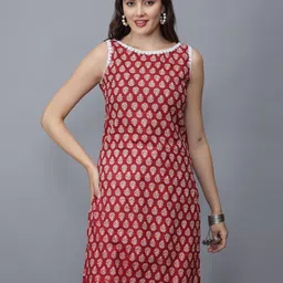 ETRAANA Floral Printed Pure Cotton Round Neck Ethnic A-Line Kurta-picture-26