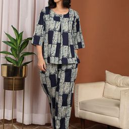 ETC Women Printed Pure Cotton Top and Pyjamas Night suit-image-52