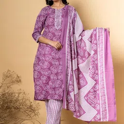 Readiprint Floral Printed Notch Neck Straight Kurta With Trousers & Dupatta-image-76