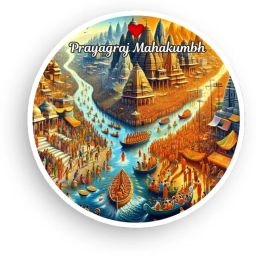 Prayagraj Mahakumbh Wooden Round Fridge Magnet | 3mm Thick, 4x4 Inches Fridge Magnet, Door Magnet, Kitchen Organiser Magnet Pack of 1-image-6
