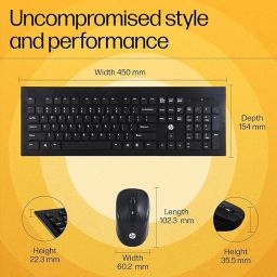 HP wireless keyboard & mouse combo Wireless Standard Laptop Keyboard Compatible with Desktop, Laptop, Mac 1600 DPI Mouse,Ultraslim design keyboard with brush metal finish/3 Yrs Warranty image 2