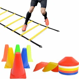 Agility Cone 9 Inch (Pack of 6) 10 Space Marker and 4 Meter Agility Ladder Combo Football Kit-image-44