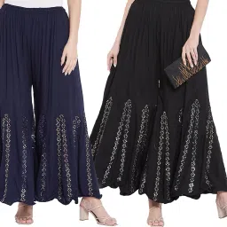 Pack of 2 Women Flared Multicolor Viscose Rayon Trousers-image-93