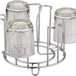 Stainless Steel Round Glass Holder Stand for 6 Glasses | Dining Table/Fridge Top Stainless Steel Glass Holder-image-65