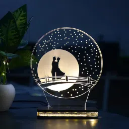 Acrylic Couple LED Moon Illusion Light Lamp with Wooden Base and 12V 1 amp Power Adapter (Warm White) Table Lamp-image-49