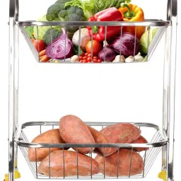 2-Layer Rectangular Shape Trolley – Kitchen Rack for Vegetables (51 x 35 CM) Stainless Steel Kitchen Trolley-image-58