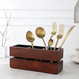Mango Wood Cutlery Holder Spoon Stand for Dining Table of 3 Sections Disposable Wooden Cutlery Set-3
