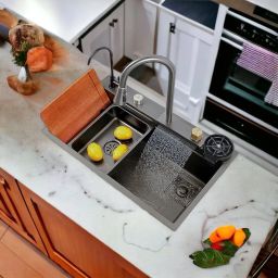 30x18x10 Waterfall Kitchen Sink Black Premium Matt Finish SS 304 Complete set. Single Bowl Stainless steel Matt Finish_A174 Vessel Sink-15