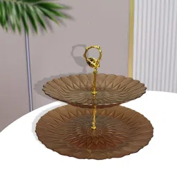2-Tier Coloured Glass Platter & Golden Pearl, Serving, Gifting, Table Decoration Tray-image-16
