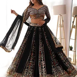 ODETTE Embroidered Sequinned Semi-Stitched Lehenga & Unstitched Blouse With Dupatta-47