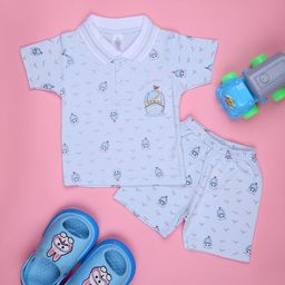 V-Mart Boys Printed Polo Collar T-shirt With Shorts-picture-0