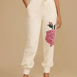 Kazo Women Floral Printed Mid-Rise Relaxed Loose Fit Joggers Trousers-43