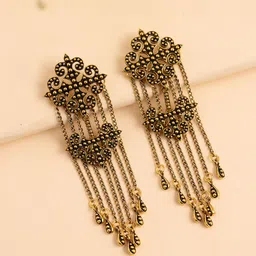 Voylla Gold-Plated Quirky Fringes Thrill Statement Dangler Drop Earrings-47