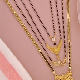 DIVASTRI Set of 4 Women Black & Gold-Plated Artificial Stone And Beads Mangalsutra-image-72