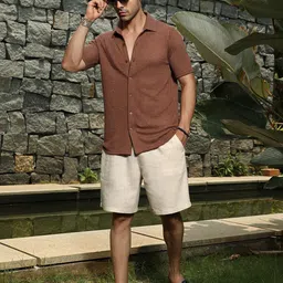 Campus Sutra Men Comfort Textured Spread Collar Cotton Shirt-image-90