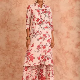 JHALAKK BY LAALZARI Floral Printed Linen Mandarin Collared Tunic With Palazzos Co-Ords-picture-13