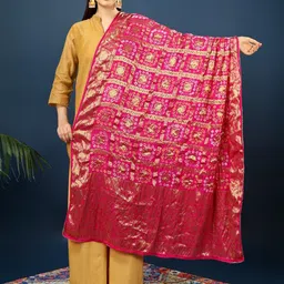 A R SILK DUPATTA HUB Bandhani Gharchola Printed Zari Silk Dupatta-picture-36