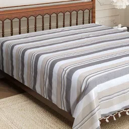 Aura Grey & White Striped 210 TC Cotton King Bedsheet 2.29 m x 2.54 m-80