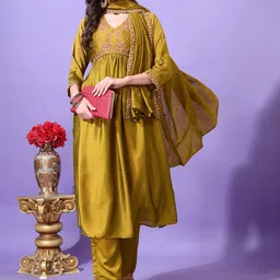KALINI Women Ethnic Motifs Embroidered Regular Kurta with Trousers & With Dupatta-image-92