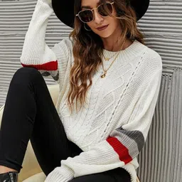 Mast & Harbour Women Geometric Self Design Round Neck Pullover Sweaters-picture-19