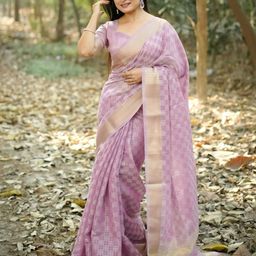 DIVASTRI Checked Zari Silk Blend Saree-picture-12