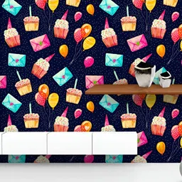 ArtzFolio Printed UV-Resistant Anti-Bacterial Retro Watercolor Cupcakes, Envelopes And Balloons Peel & Stick Wallpaper-image-1