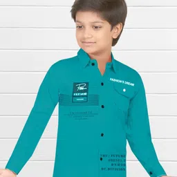 BAESD Boys Classic Regular Fit Spread Collar Typography Printed Cotton Casual Shirt-image-87