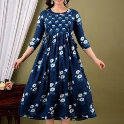 MURLI KURTI Floral Printed Round Neck Cotton Maternity Maxi Ethnic Dresses-picture-12