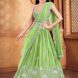 F Plus Fashion Girls Embellished Sequinned Semi-Stitched Lehenga & Blouse With Dupatta-image-72