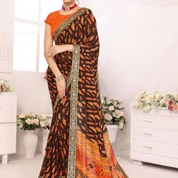 Lookmark Leaf Printed Pure Georgette Saree With Embellished Lace Border-image-98