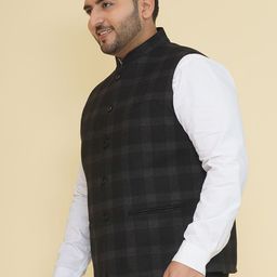 John Pride Checked Woolen Plus Size Nehru Jacket image 4