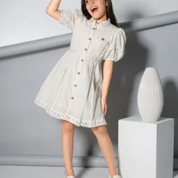 Peppermint Puff Sleeve A-Line Dress-16