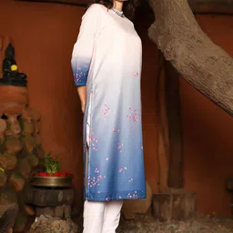 QISSA Women Floral Printed Regular Linen Kurta with Trousers-picture-17