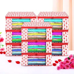 Kuber Industries White & Red 9 Pieces Printed Foldable Multi Utility Organisers-36