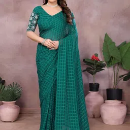 Dori Checked Embellished Beads and Stones Saree-picture-12
