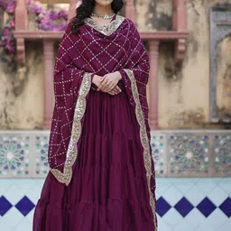 JATRIQQ Embroidered Georgette Ethnic Gown with Dupatta-image-25