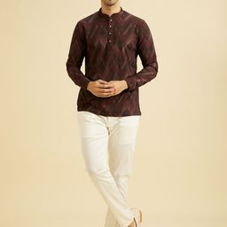 Manyavar Woven Design Mandarin Collar Raw Silk Kurta-image-70