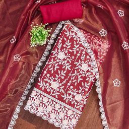 KALINI Ethnic Motifs Embroidered Organza Unstitched Dress Material-image-75