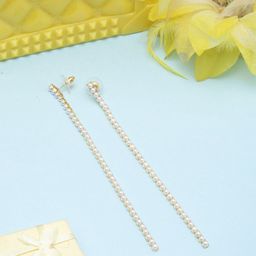 StyleCast Gold-Plated Pearls Studded Contemporary Drop Earrings-image-95