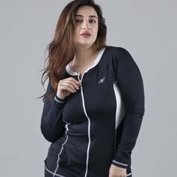 Keepfit Women 2 Piece Long Sleeved Zippered Padded Rashguard Plus Size Swimset-image-94